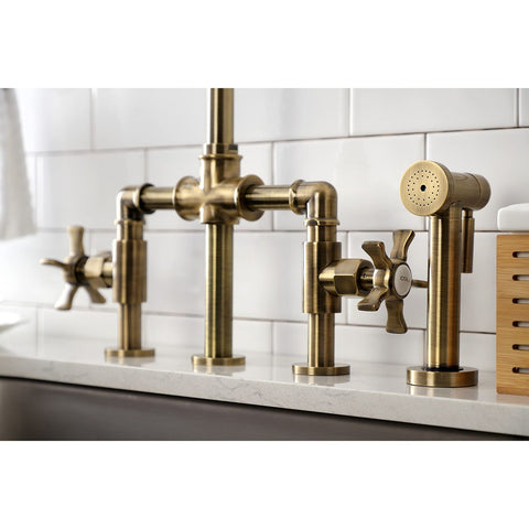 Kingston Brass KS2333NX Hamilton Bridge Kitchen Faucet, Antique Brass, 13.88 ...