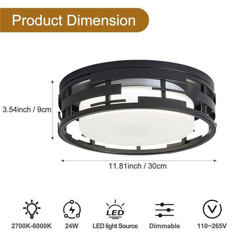 Dimmable LED Black Farmhouse Ceiling Light, 12 Inch Flush Mount Ceiling Light...