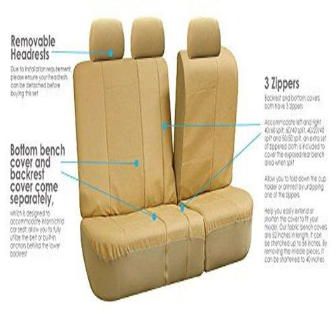 FH Group Three Row Car Seat Covers Deluxe Leatherette with 8 Headrests, Beige