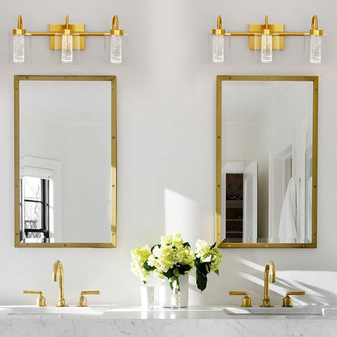 GAOMON Bathroom Light Fixtures, 3 Light Brushed Gold Vanity Lights Crystal Bu...