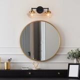 2 Light Bathroom Vanity Light, Black and Gold Vanity Light with Seeded Glass ...