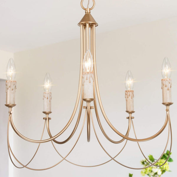 classy leaves Gold French Country Chandeliers for Dining Rooms, 5-Light Moder...