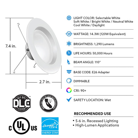 Feit Electric 5-6" LED Recessed Downlight, High Output, 120W Equivalent, Dimm...