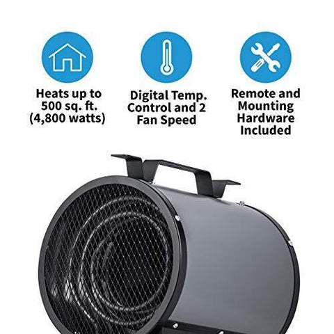 Newair Electric Garage Heater, Ceiling/Wall Mounted, Heats up 500 ft², Gray