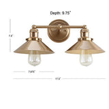 JONATHAN Y JYL7430A August 17.5" 2-Light Metal Shade 2 Bulb, Brass Gold