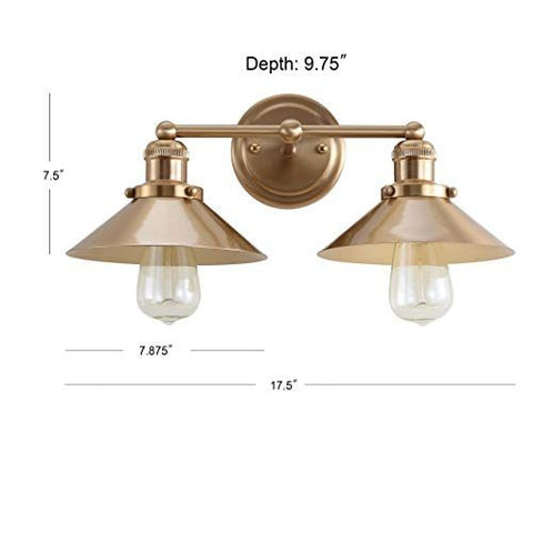 JONATHAN Y JYL7430A August 17.5" 2-Light Metal Shade 2 Bulb, Brass Gold