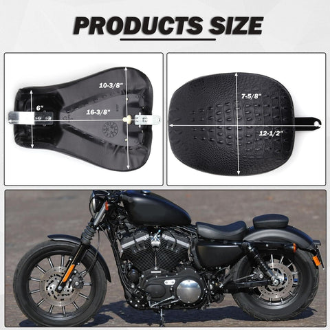 Black Crocodile Motorcycle Front Driver Solo Seat+Rear Passenger Pillion Pad ...