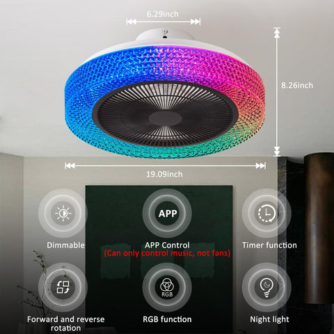 RGB Ceiling Fan Light, 19.09-Inch, Dimmable LED Color Changing Ceiling Fan Li...