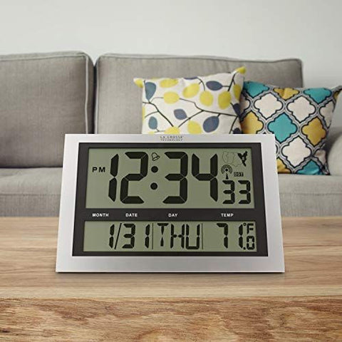 La Crosse Technology 513-1211 Atomic Wall Clock with Jumbo LCD Display Silver