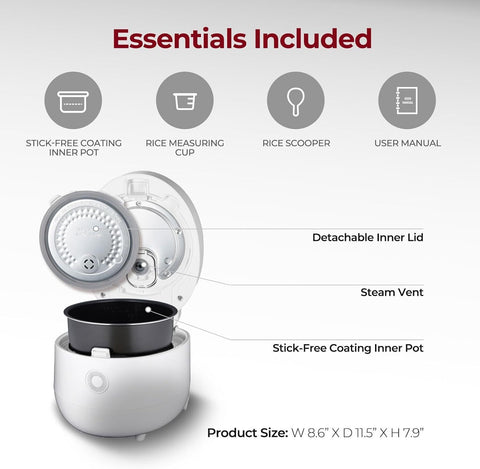 CUCKOO Micom Small Rice Cooker 10 Menu Options: White, Oatmeal, 3 CUP, WHITE