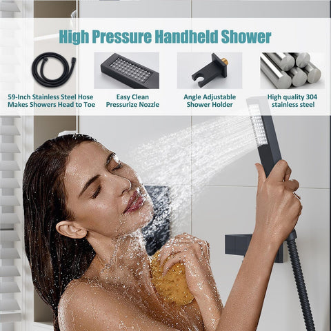 ESNBIA Shower System Black, All Metal Ceiling Shower Faucet Set, 10" Shower H...