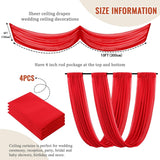 Ceiling Drapes for Weddings Red Sheer Draping Fabric 5x15FT 4 Panels Chiffon ...