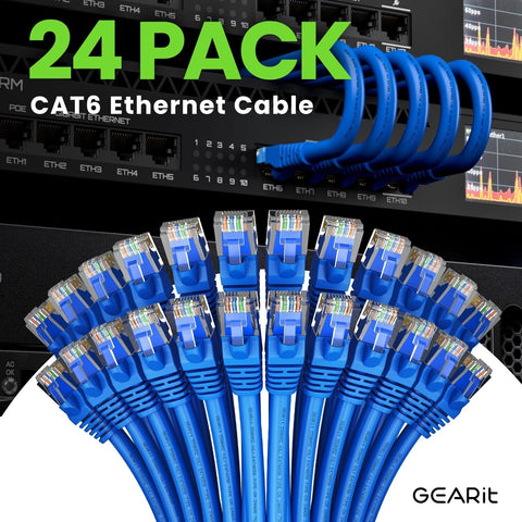 GearIT 24-Pack, Cat 6 Ethernet Cable Cat6 Snagless Patch 10 Feet - Snagless R...