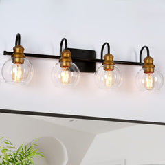 LALUZ Bathroom Vanity Light, 4-Light Black Bathroom Light Fixtures with Oil R...