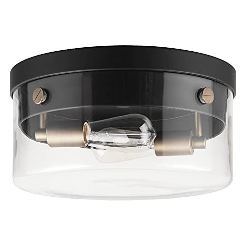 Globe Electric 60870 2-Light Flush Mount Ceiling Light, Matte Black, Brass