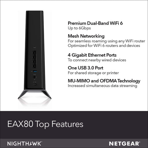 NETGEAR Nighthawk WiFi 6 Mesh Range Extender EAX80 - Add up to 2,500 sq. ft. ...