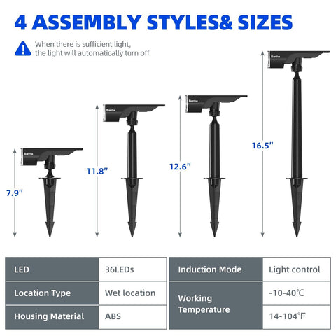Barrina 36 LEDs Landscape Solar Spotlights, WRGB Solar Powered Dusk-to-Dawn O...