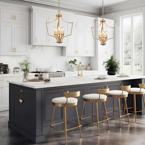 KSANA Gold Chandelier, 5-Light Modern Pendant Lights Kitchen Island, 19'' Geo...