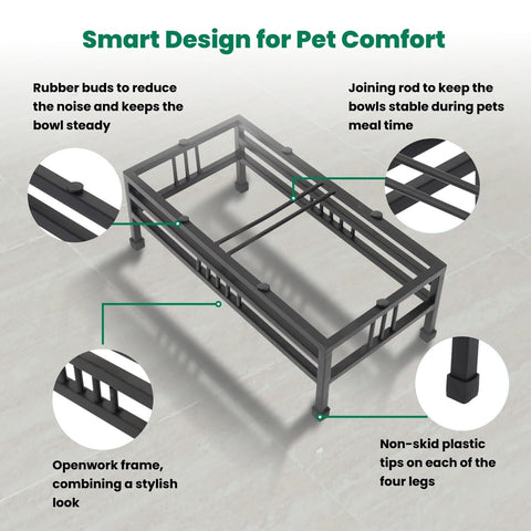 Iconicpet Elevated Rectangular Pet Double Diner with Stainless Steel Bowls fo...