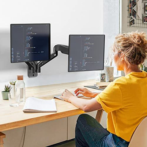 WALI Dual Monitor Wall Mount, Gas Spring Arm for 2 Black