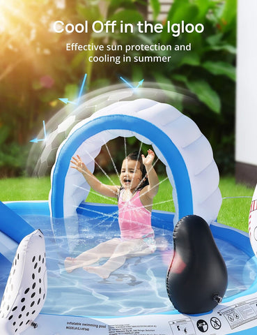 Inflatable Play Center, EVAJOY Kiddie Pool with Slide for Children, Sprinkler...