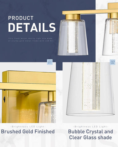 kudos Brushed Gold Vanity Light, 4-Light Bathroom Light Fixtures, Modern LED ...