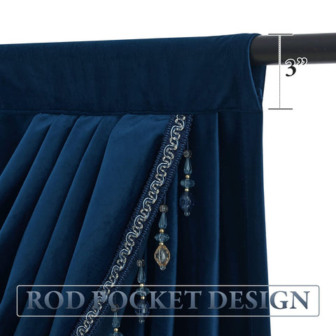 StangH Navy Blue Velvet Curtain Valances for Home Decoration, Luxury Waterfal...