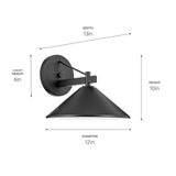 KICHLER Ripley 12" 1-Light Outdoor Wall Light in Black for Exterior Doors, Ga...