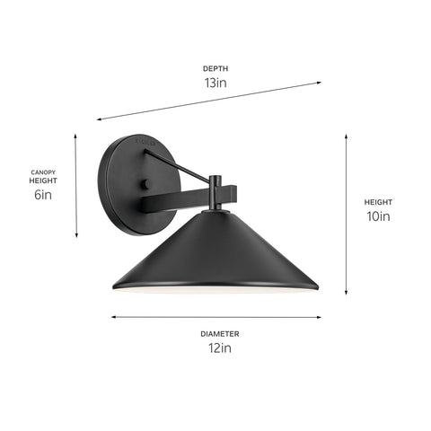 KICHLER Ripley 12" 1-Light Outdoor Wall Light in Black for Exterior Doors, Ga...