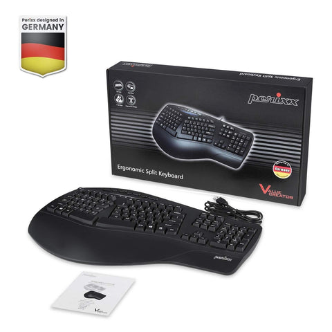 Perixx PERIBOARD-312 Ergonomic Backlit Keyboard - Wired USB with 2 Hubs - Nat...