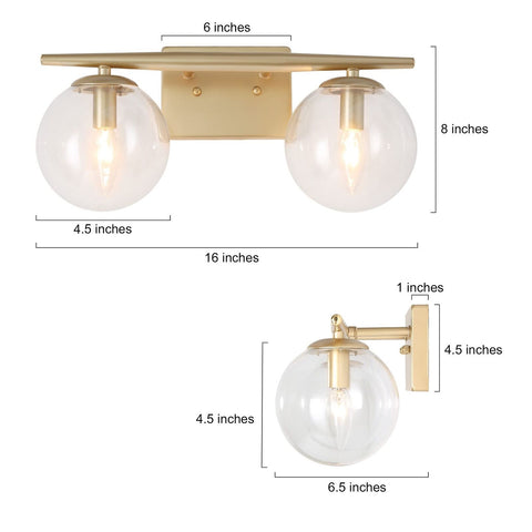 Bathroom Vanity Light Fixtures, 2-Light Gold Bathroom Light Fixtures, Gold Va...