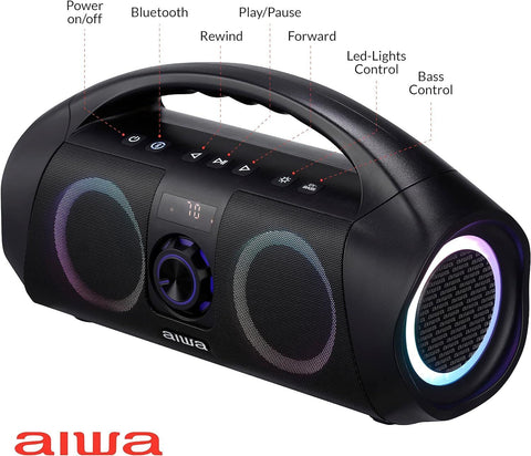 AIWA Portable Boombox - Waterproof Bluetooth Speaker, Rechargeable Wireless...