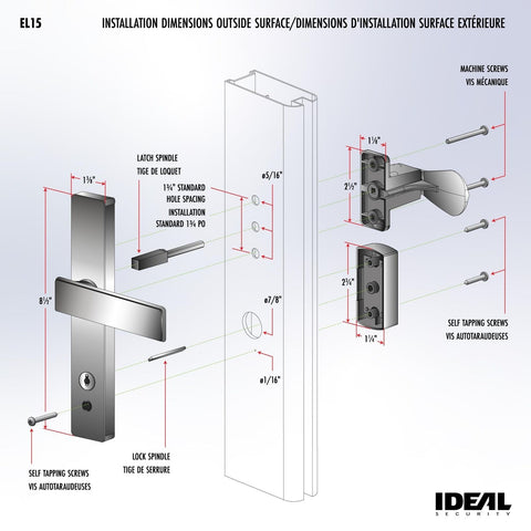 Ideal Security EL Keyed Lever Mount Latch with Deadbolt, Surface Mount Storm ...