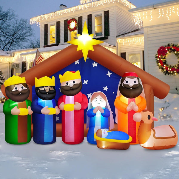 MICOCAH 8FT Christmas Inflatable Nativity Scene Outdoor Decoration, Build-in ...