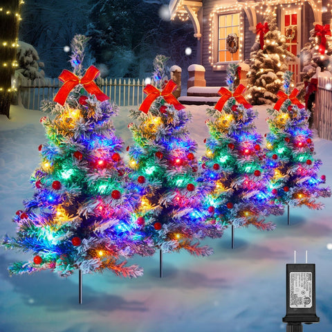 Outdoor Christmas Tree, 4 Packs 30 Inch Snow Flocked Outdoor Christmas Trees ...