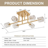 6-Light Industrial Semi Flush Mount Ceiling Light Fixture Brushed Gold, 24 In...