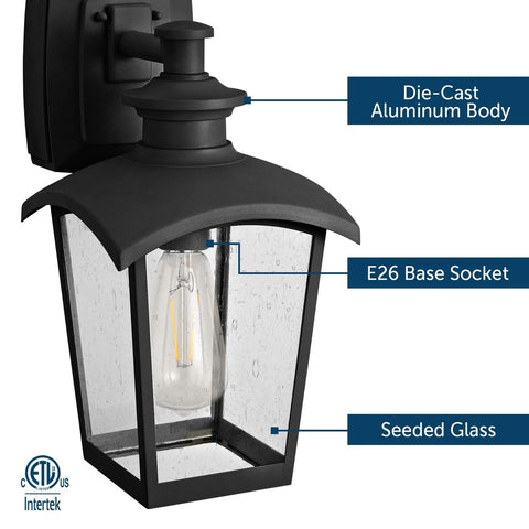 31703 Spence 1-Light Outdoor Wall Lantern with Seeded Glass and Built-in GFCI...