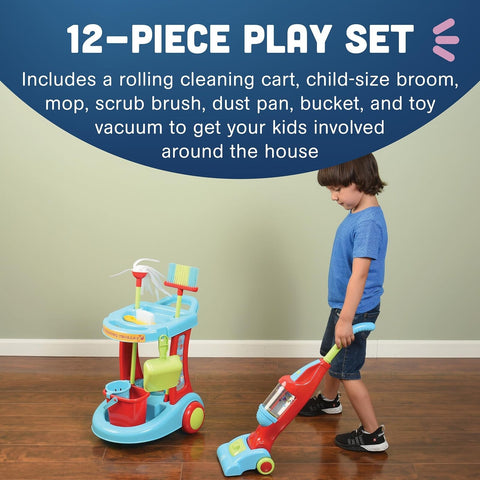Constructive Playthings Little Helper 12-Piece Kids Cleaning Set with Toy Vac...