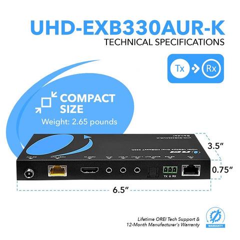 OREI 4K HDMI Extender Balun- HDBaseT UltraHD 4K 60Hz 4:4:4 over Single CAT5e/...