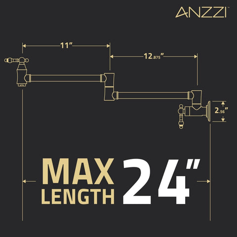 Anzzi Wall Mount Pot Filler Faucet, Double Joint Swing Arms, Single Hole, Sol...