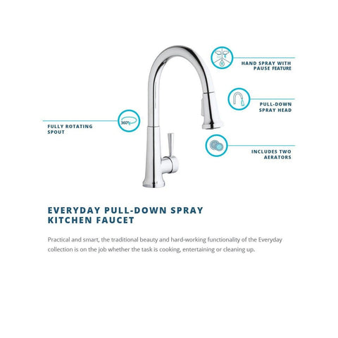 Elkay LK6000LS Single Hole Deck Mount Kitchen Faucet with Pull-Down Spray and...