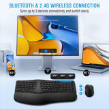 Ergonomic Wireless Keyboard Mouse Combo, EDJO Bluetooth/2.4G Dual Channel, Sp...