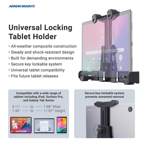 ARKON Mounts - Forklift Locking Tablet Mount with 8.5-inch Shaft Arm Adjustab...