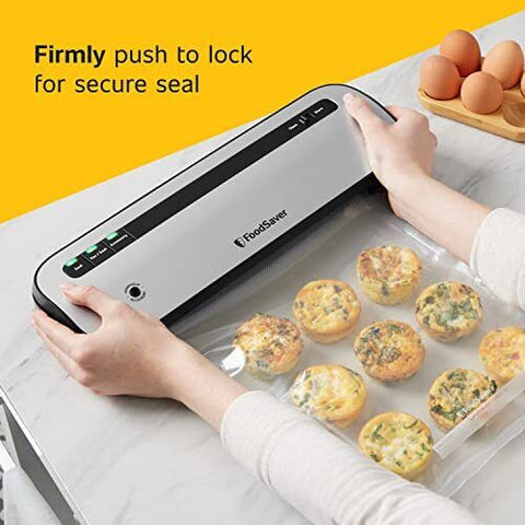 FoodSaver Space-Saving Vacuum Sealer with Bags and Roll, Silver Medium,