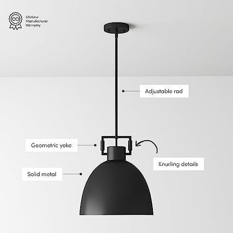 Nathan James Leigh Pendant Lighting, Hanging Ceiling Light Matte Black Metal