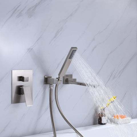 Wall Mounted Bathtub Faucet with Handheld Shower, Solid Brass Bathroom Shower...