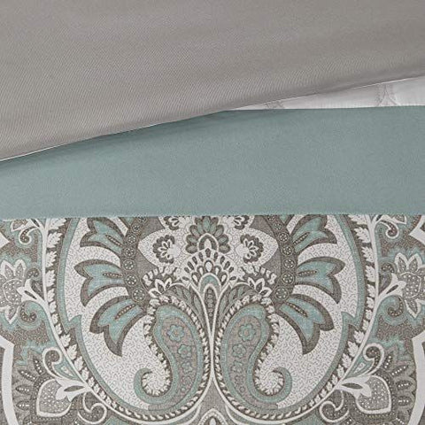 510 DESIGN Luxe Quilted Comforter Set Modern Queen, Scrollwork Seafoam