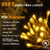 KNONEW 99ft 1216 LED Christmas Lights Outdoor Decorations with 228 Drops, 8 M...