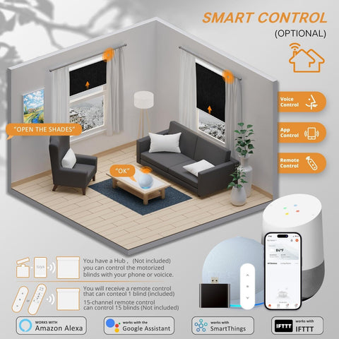 Motorized Blinds with Remote Smart Blinds for Window Blackout Roller Shades C...