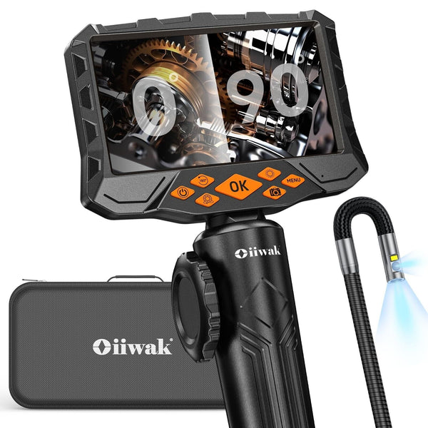 Oiiwak Dual Lens Articulating Borescope, 5" IPS Endoscope Camera with Light I...